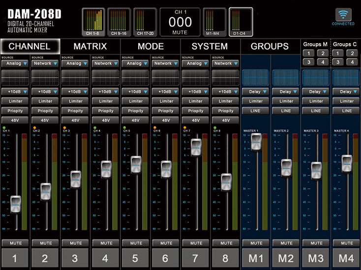 DAM-208D Mezclador automático digital de 20 canales con interfaz Dante Atelsa