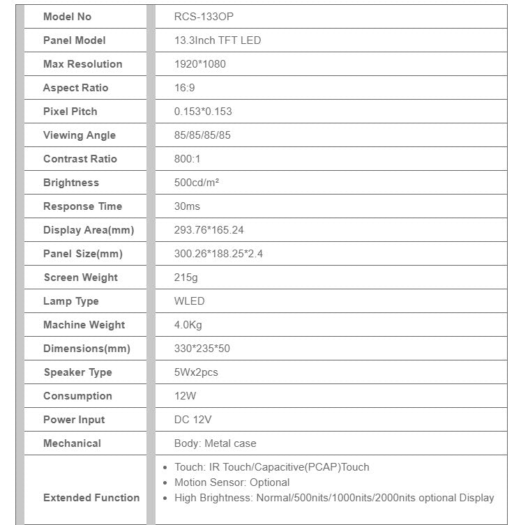 13.3 Open Frame Wall Mount RCSTARS